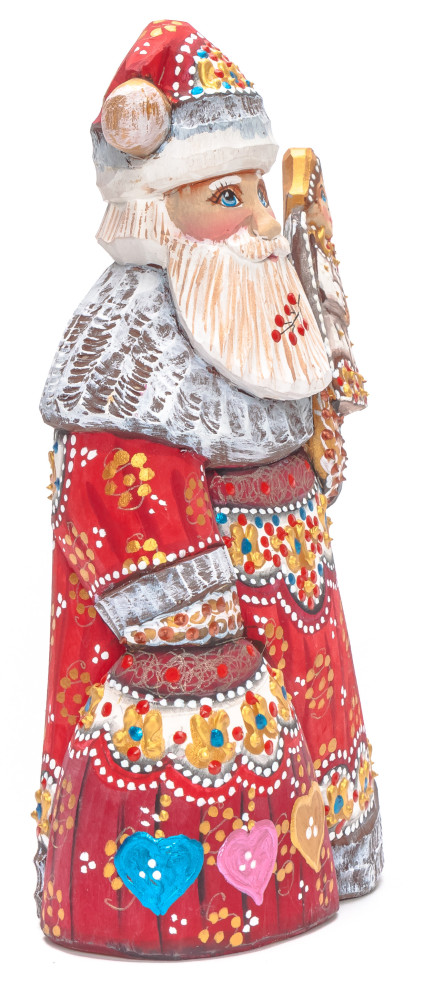 180 mm Santa with a Bag and an Angel Carved Wood Hand Painted Collectible Figurine (by Natalia Nikitina Workshop)