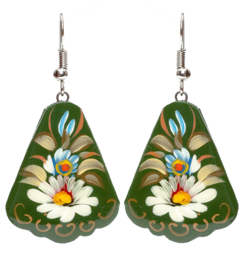 30x30mm Zhostovo wooden Earrings (by Lada Workshop)