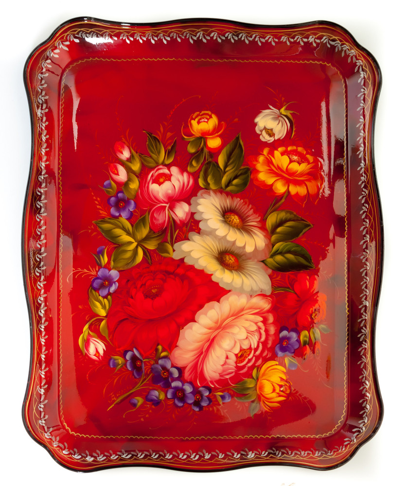 345x450 mm Zhostovo Patterns hand painted and lacquered by Blagova Metal Forged Tray (by Lada Crafts)