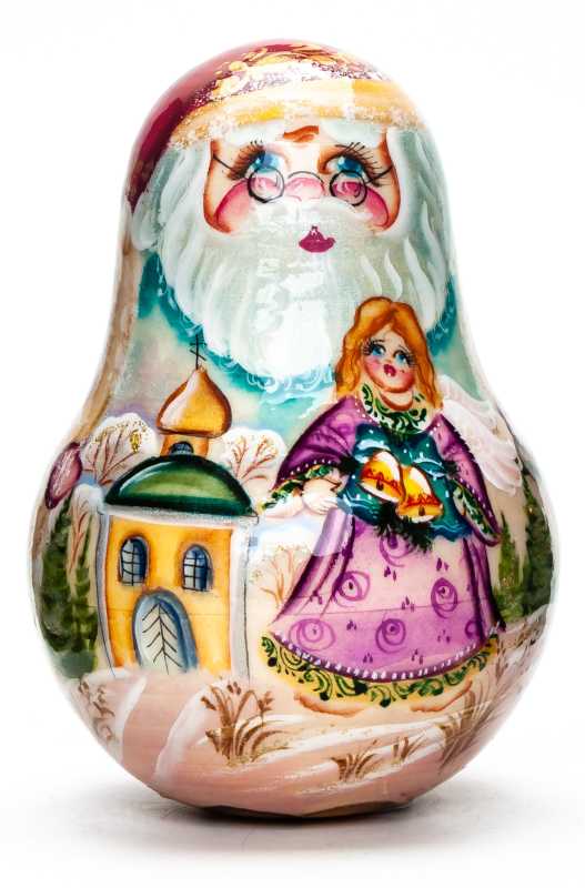 110mm Santa Claus with handpainted Girl with Bells Roly-poly Toy