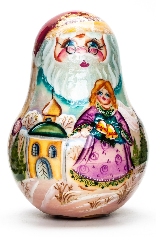 110mm Santa Claus with handpainted Girl with Bells Roly-poly Toy