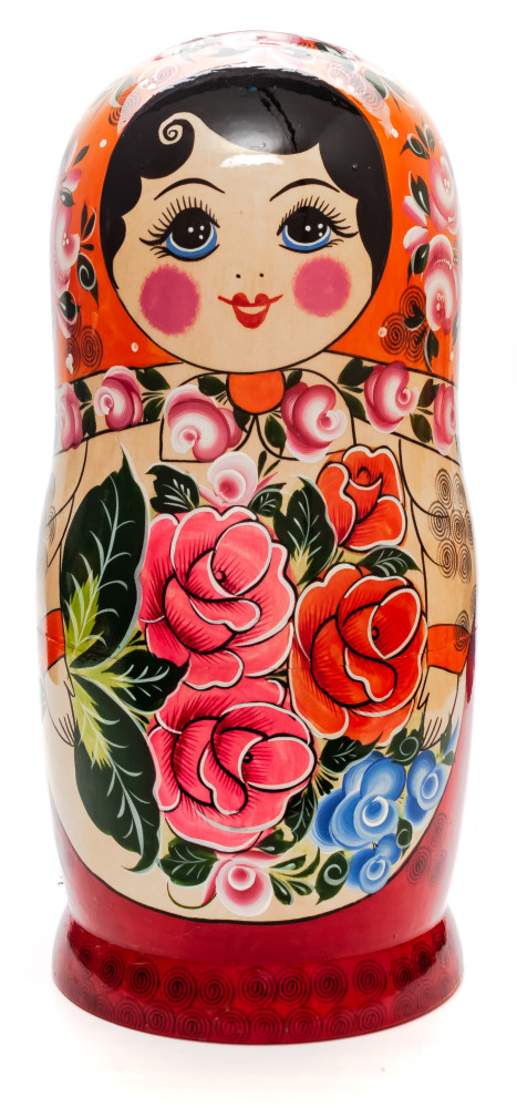 Orange Scarf hand painted Wooden Russian Matryoshka with 20 dolls inside