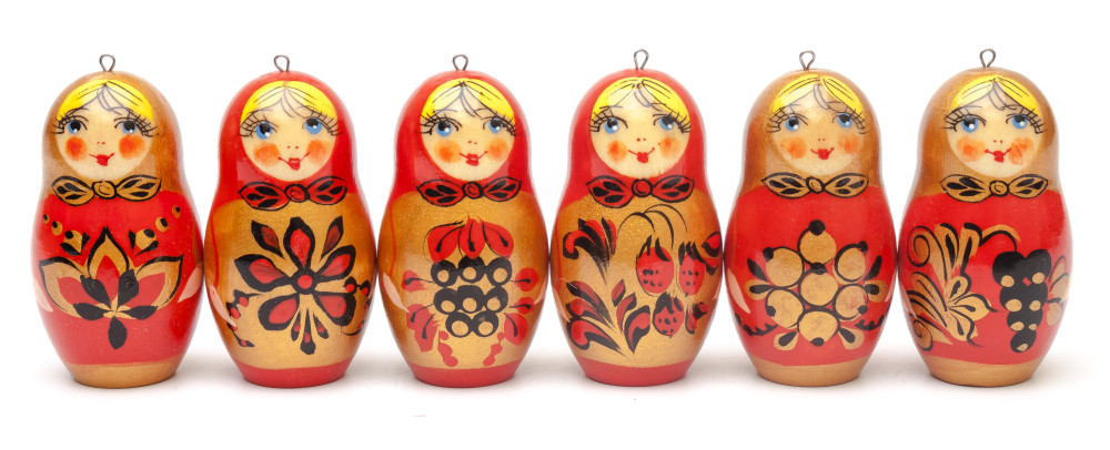 Golden Khokhloma Russian Matryoshka Christmas Tree Ornaments