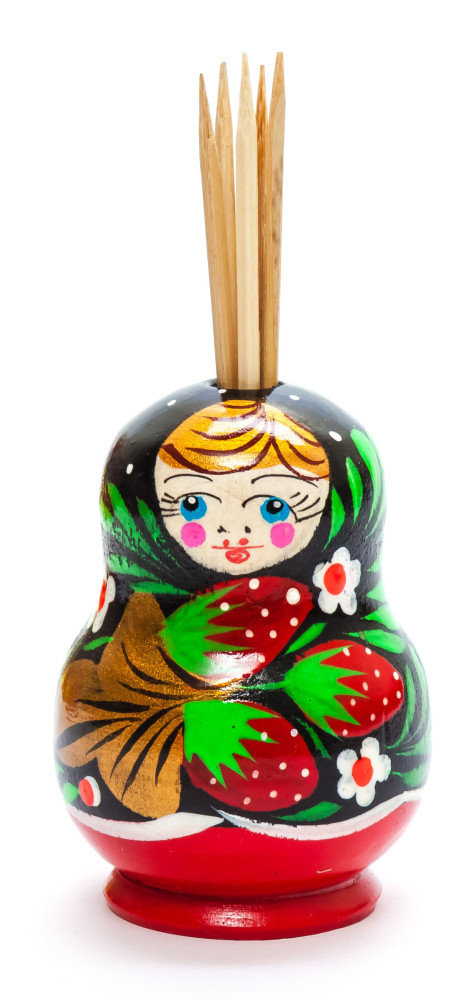 60 mm Wooden Toothpick in hand painted Matryoshka Holder (by Skazka)