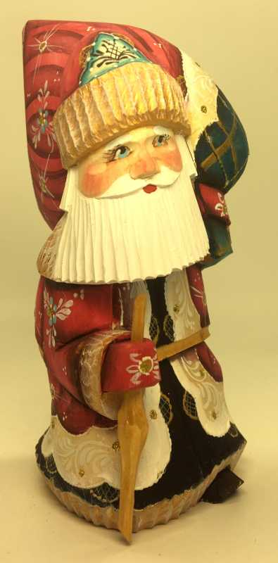 150 mm Santa Claus with a Huge Bag of Gifts Carved Wooden Figure hand-painted (by Igor Wooden Carvings Studio)