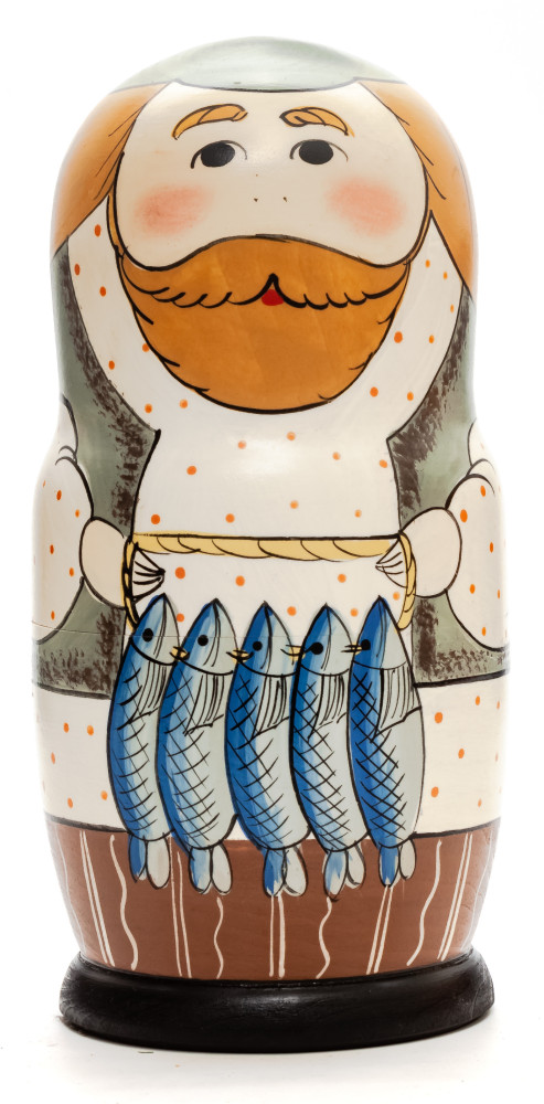 160 mm Fisherman hand painted Traditional Russian Wooden Matryoshka doll 5 pcs (by Sergey Malyutin)