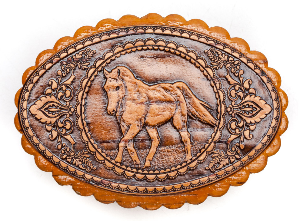 75x50 mm Horse hand made Birchbark Jewelry Box (by Maxim Birch)