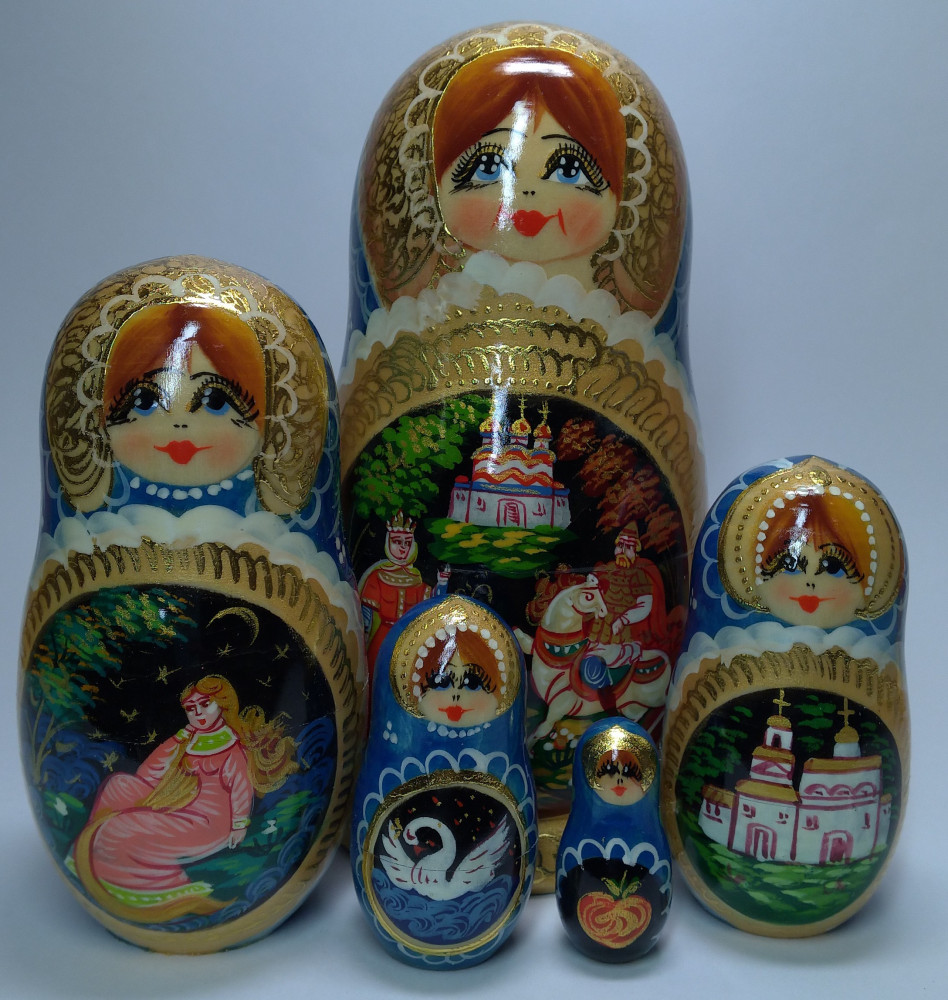 180 mm Ruslan and Lyudmila Fairytale handpainted Wooden Matryoshka Doll 5 pcs (by Valery Crafts)