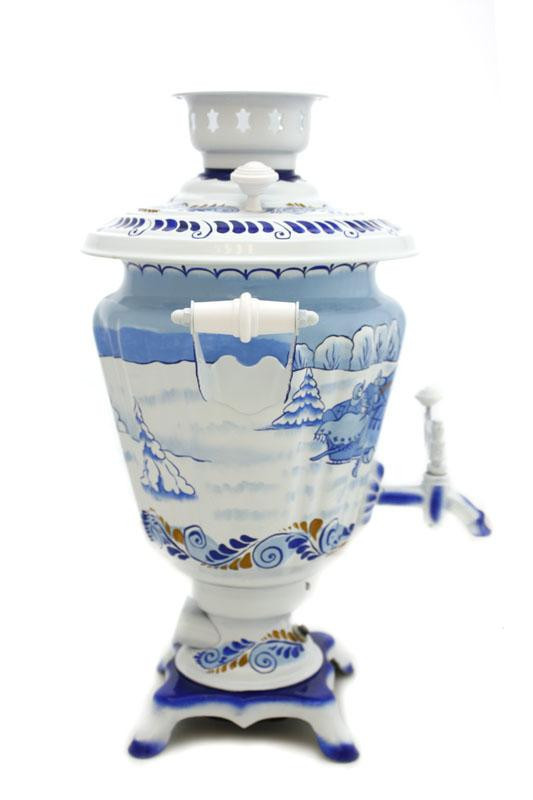 Winter Troika Hand Painted Electric Samovar Kettle with Teapot and Tray