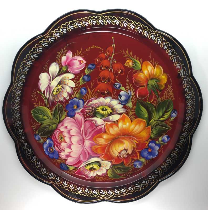 Zhostovo Hand Painted Metal Tray