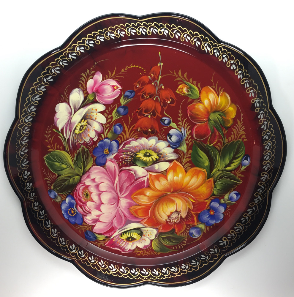 Zhostovo Hand Painted Metal Tray