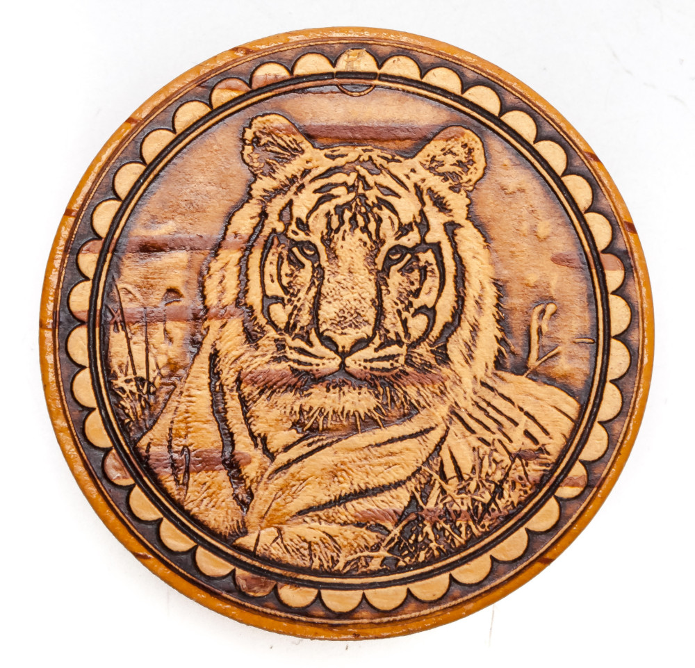 d 55 mm Tiger hand made Birchbark Jewelry Box (by Maxim Birch)