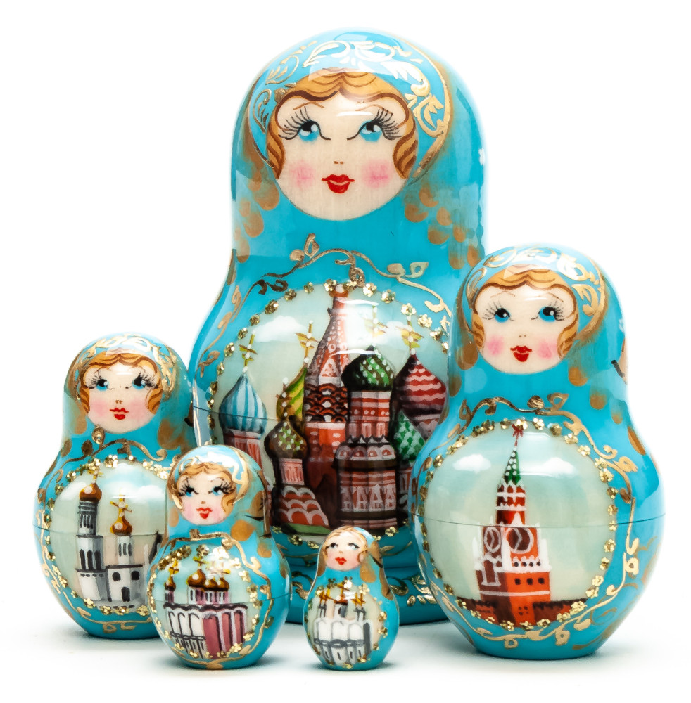 88 mm Moscow Snt Basil Cathedral hand painted wooden Matryoshka doll 5 pcs (by A Studio)