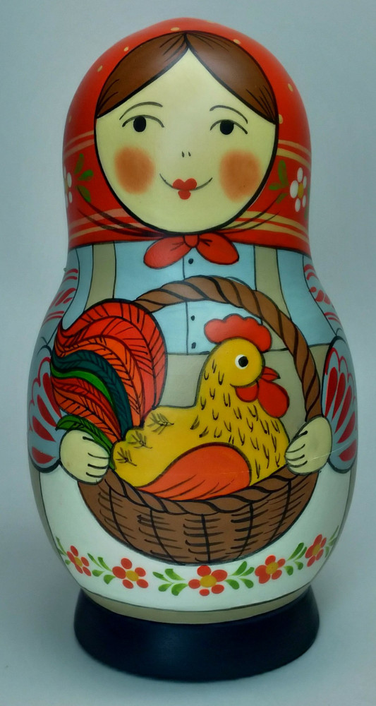 Shop Exclusive Nesting Dolls 125 mm Mistress with Rooster hand painted Traditional Russian Wooden Matryoshka doll 5 pcs (by Igor Malyutin) online at Skazka.site | Eligible for fast shipping and free returns. 125 mm Mistress with Rooster hand painted Traditional Russian Wooden Matryoshka doll 5 pcs (by Igor Malyutin)