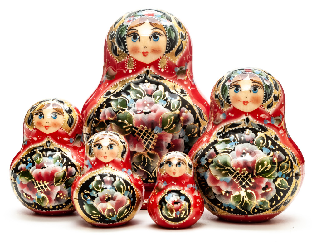 120 mm Flowers hand painted on Wooden Matryoshka doll 5 pcs (by A Studio)