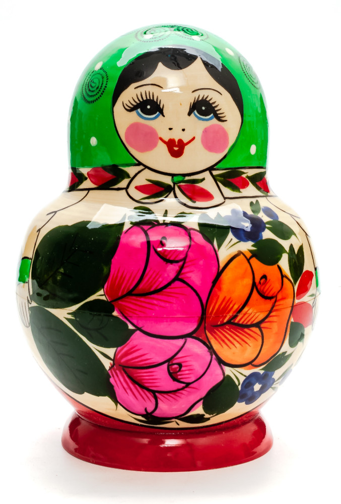 Semenovskaya Russian Matryoshka Nesting Doll green head round 10 pcs inside