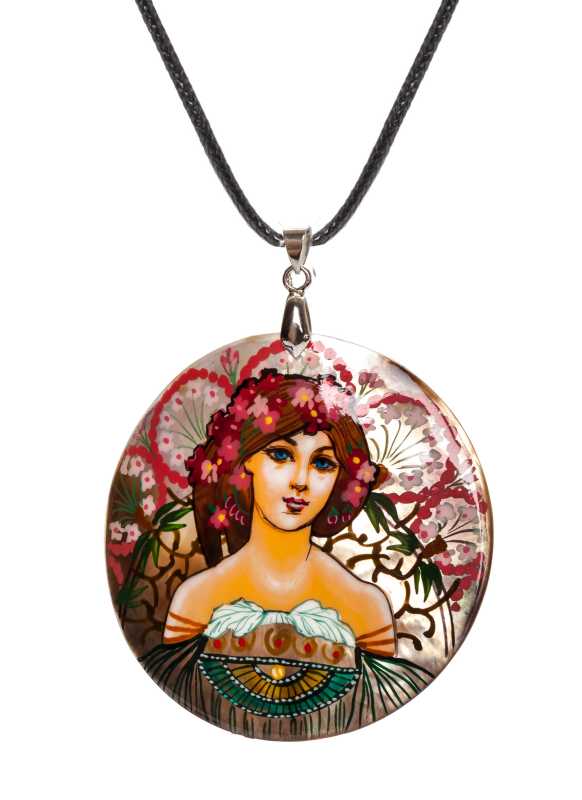 d60 mm Portrait hand painted Nacre Pendant (by Tatiana Shkatulka Crafts)