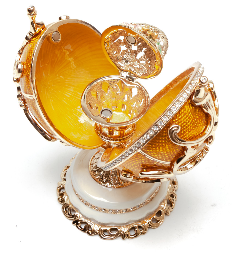 125 mm Ornamental Golden Medium Easter Egg with the Gift insude