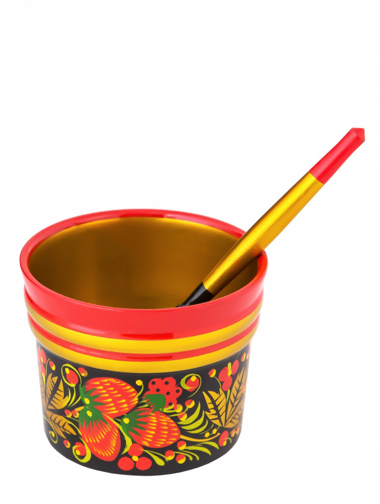 70x90 mm Khokhloma hand painted wooden Cup with Spoon (by Golden Khokhloma)