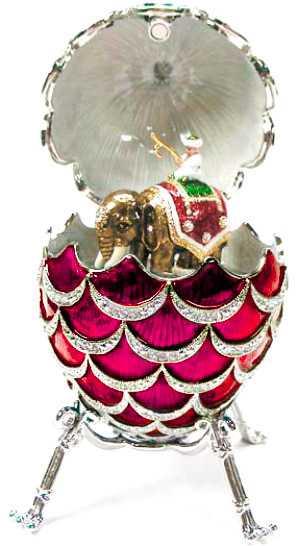 92 mm Red Pine Cone with Elephant inside Easter Egg
