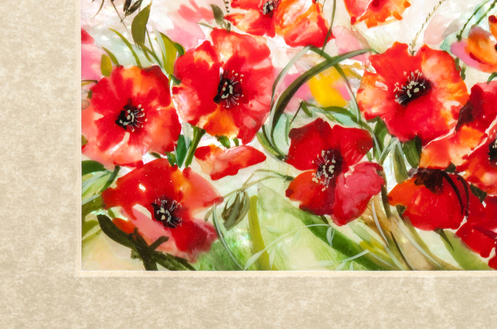 270x200 mm Poppies hand painted on Nacre Fedoscino painting (by Tatiana Fedoscino Arts)