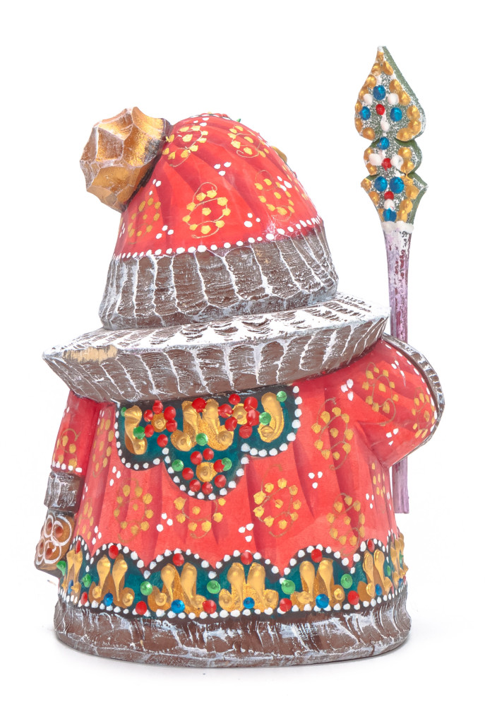 120 mm Santa with a Magic Staff Carved Wood Hand Painted Collectible Figurine (by Natalia Nikitina Workshop)