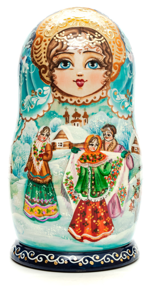 200 mm Russian Winter hand painted on Wooden Matryoshka doll 7 pcs (by Valeria Crafts)
