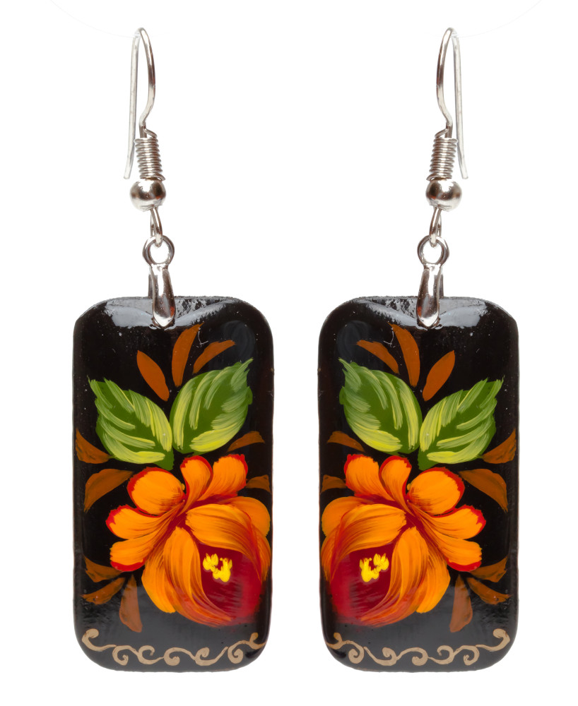 20x35mm Zhostovo wooden Earrings (by Lada Workshop)