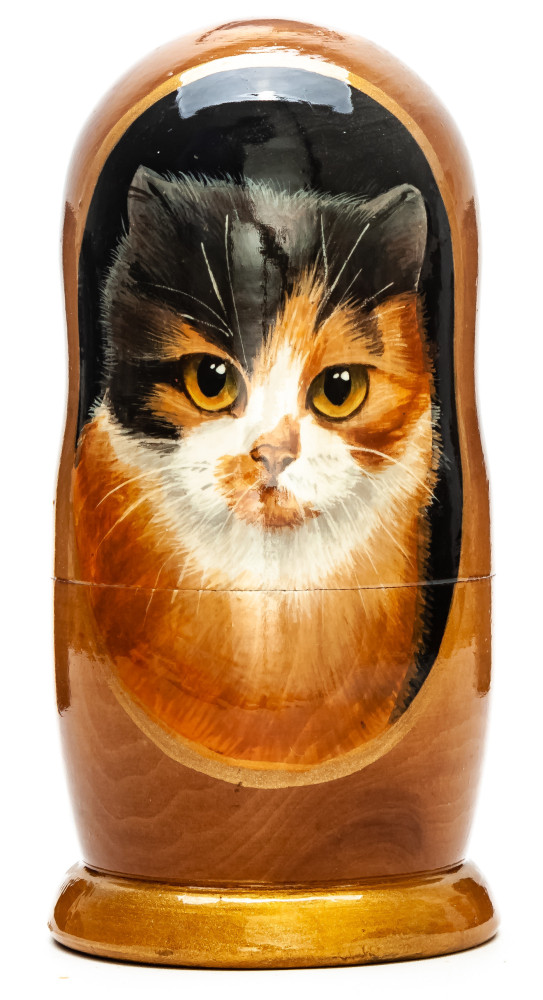 180mm Cat hand painted on wooden Matryoshka doll 5 pcs (by Alexander Famous Paintings Studio)