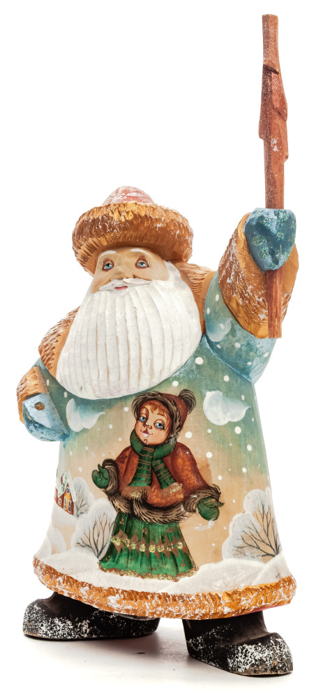 270 mm Santa with a Stick with handpainted Children Wooden Carved Statue (by Igor Carved Wooden Figures Studio)