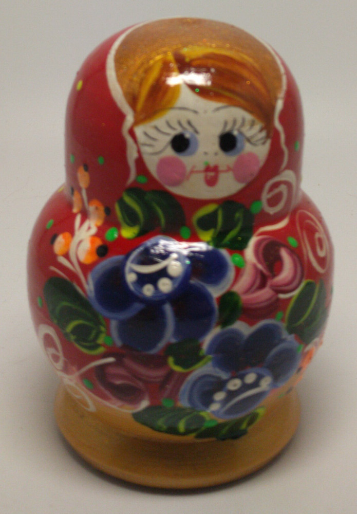 100mm Red Flowers Art Matryoshka Doll 5pcs (by Valentina Crafts)