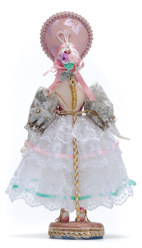 Girl in a Summer Dress and Hat Porcelain Doll on a Stand - 10 Inches