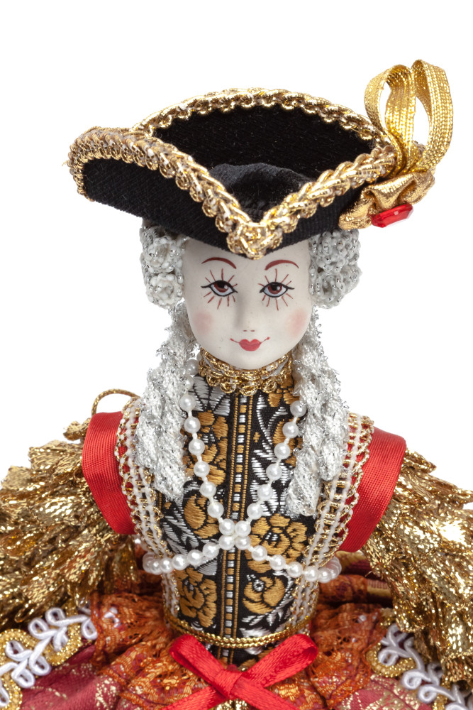 Countess in 18th Century Dress and Hat Porcelain Doll on a Stand - 10 Inches