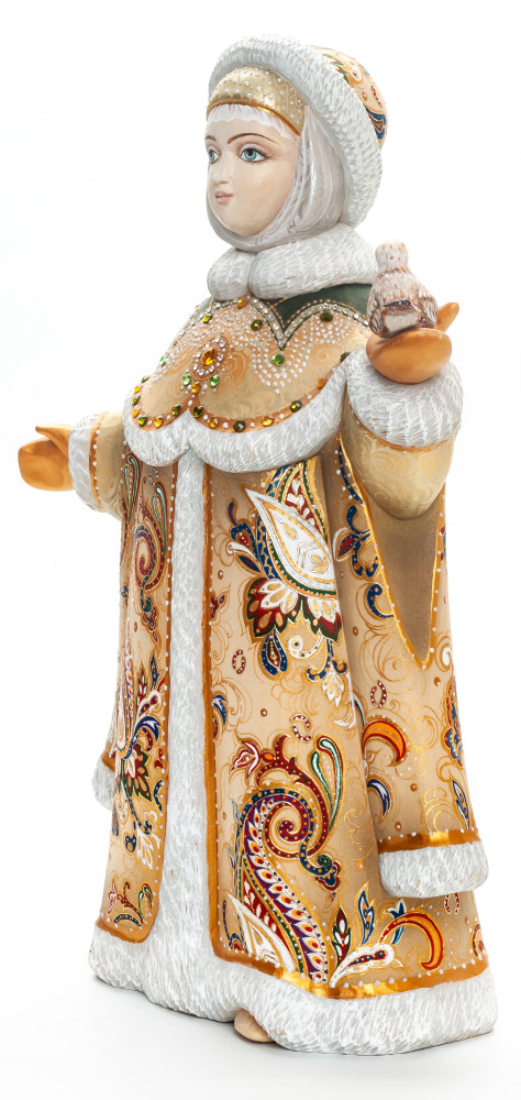 300 mm Noblewoman with a Bullfinch hand painted Wooden Statue (by Karpova Nadezda)