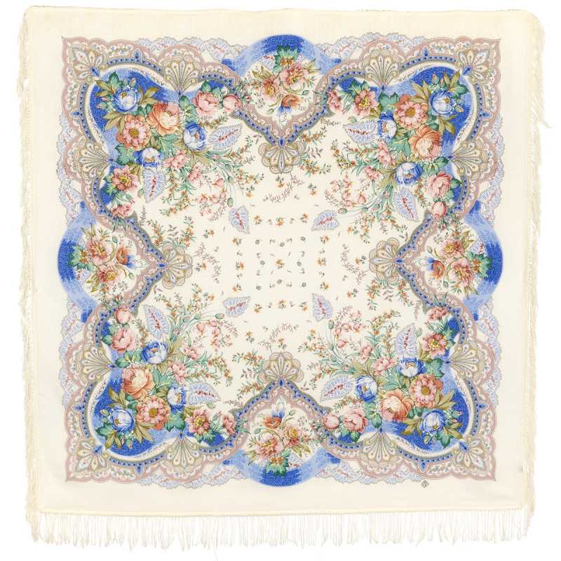 146x146 mm Delight Woolen Shawl with Woolen Fringe Pavlovo Posad Manufactory