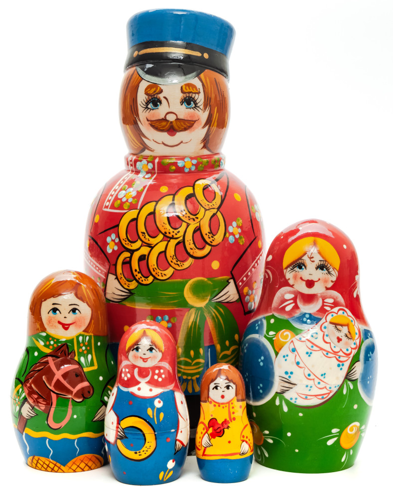 180 mm Man with Bagels hand painted on Wooden Matryoshka doll 5 pcs (by Skazka)