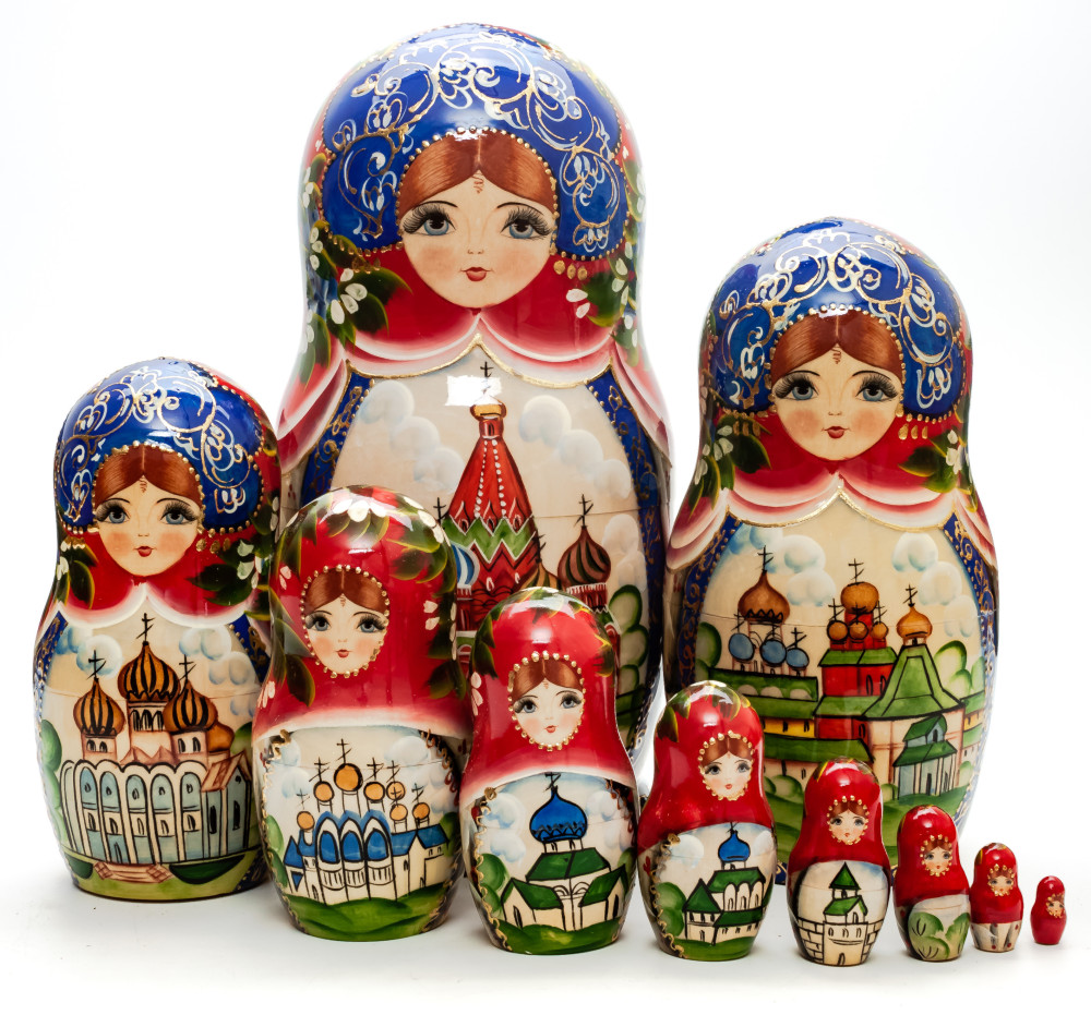 260 mm Moscow Saint Basil Cathedral handpainted Wooden Matryoshka Doll 10 pcs (by Sheherazade)