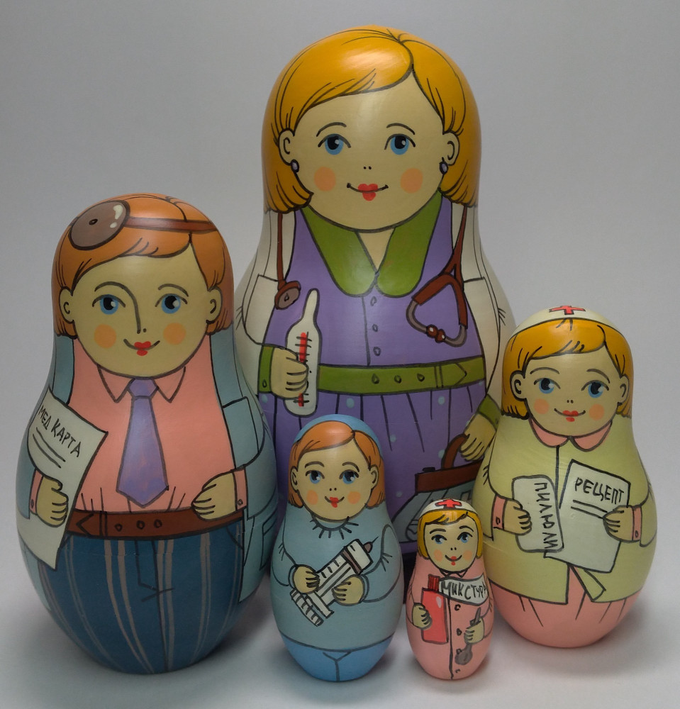 Shop Exclusive Nesting Dolls 125 mm Doctor hand painted Traditional Russian Wooden Matryoshka doll 5 pcs (by Igor Malyutin) online at Skazka.site | Eligible for fast shipping and free returns. 125 mm Doctor hand painted Traditional Russian Wooden Matryoshka doll 5 pcs (by Igor Malyutin)