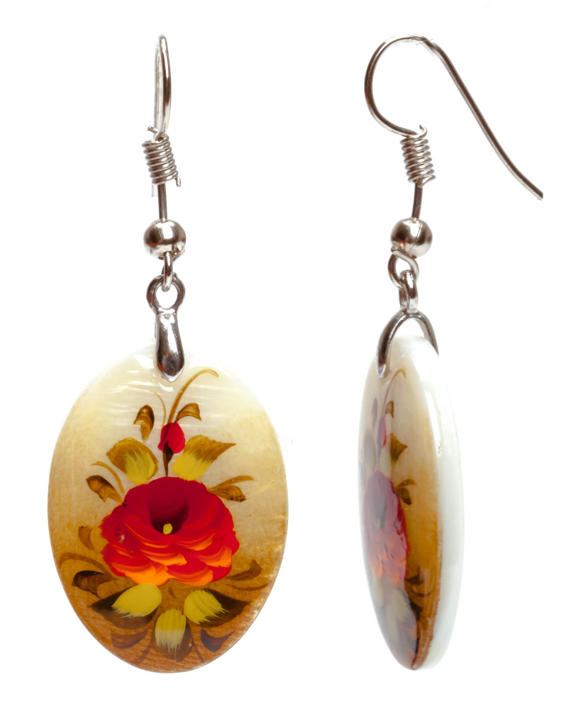 25x18 mm Flowers hand painted on Nacre Earrings (by Tatiana Shkatulka Crafts)