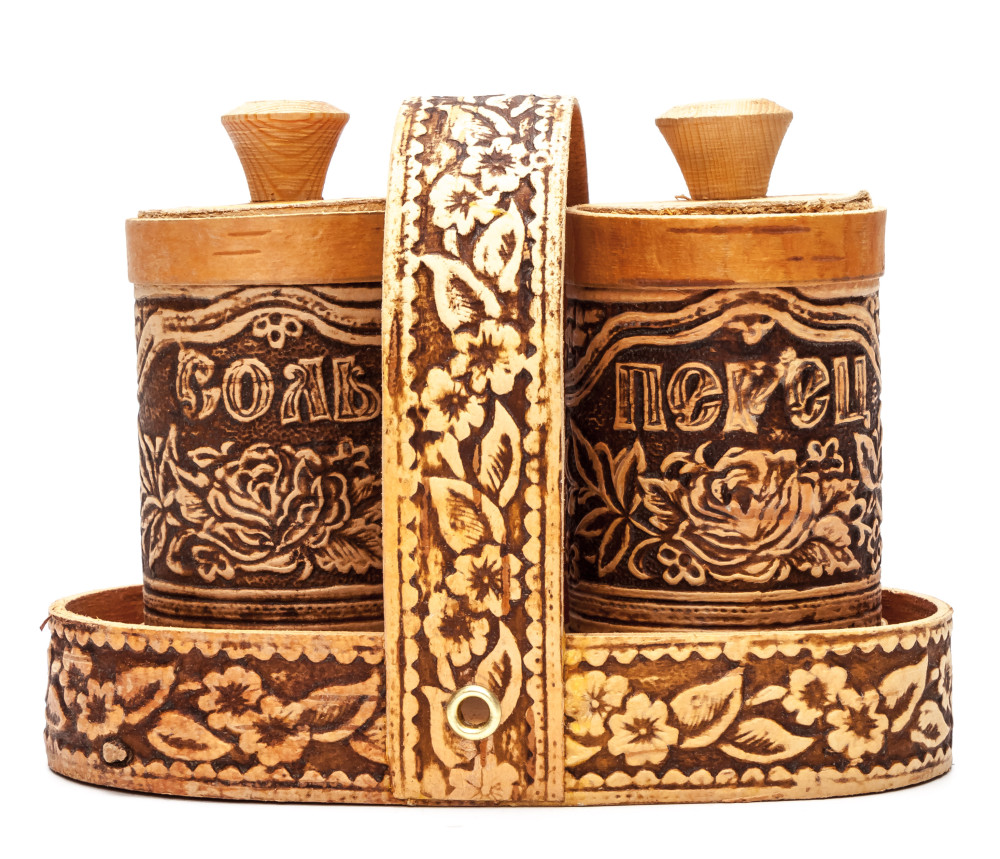 140x75 mm Salt and Pepper hand made birch Set with Tray (by Maxim Birch)