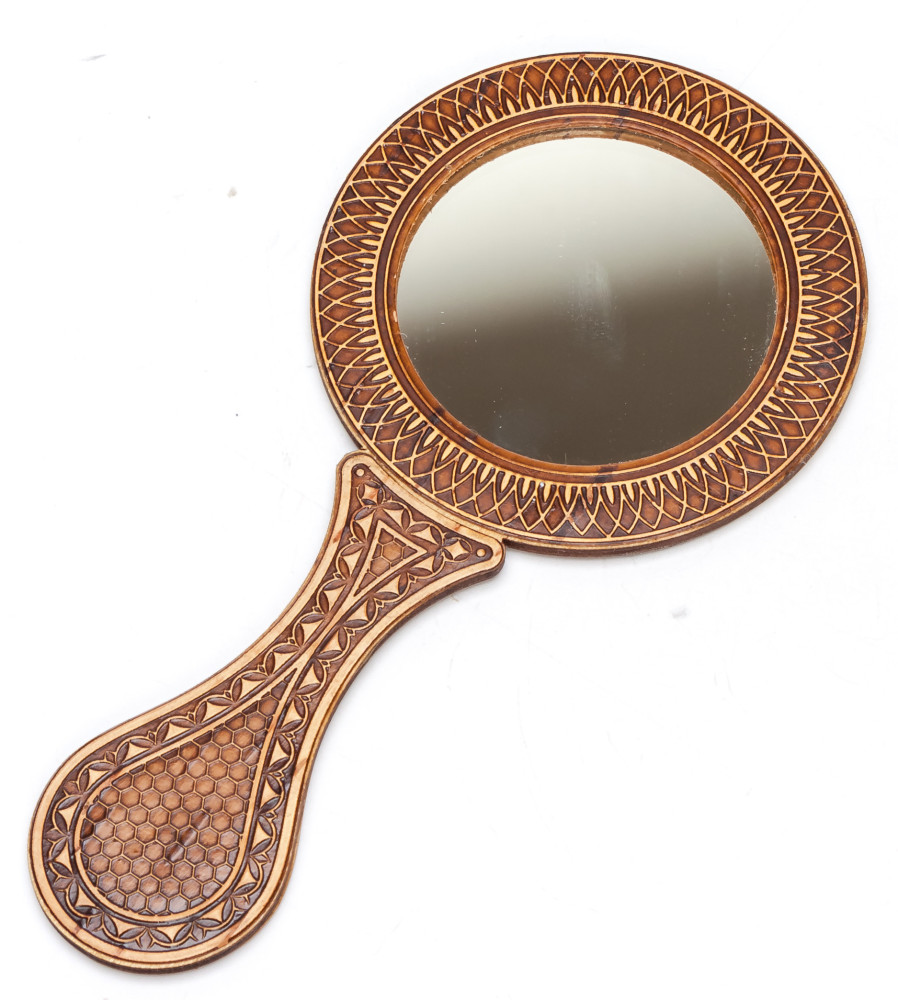 80x160 mm Flowers hand made Birchbark Mirror (by Maxim Birch)