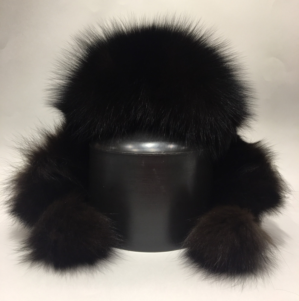 Black Polar Fox Fur Bomber Hat