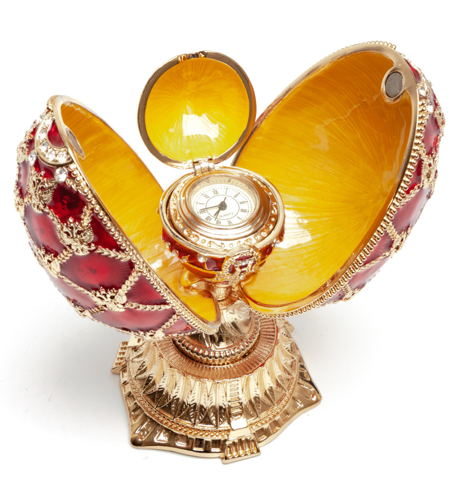 115 mm Red Easter Egg with the Crown and Clock
