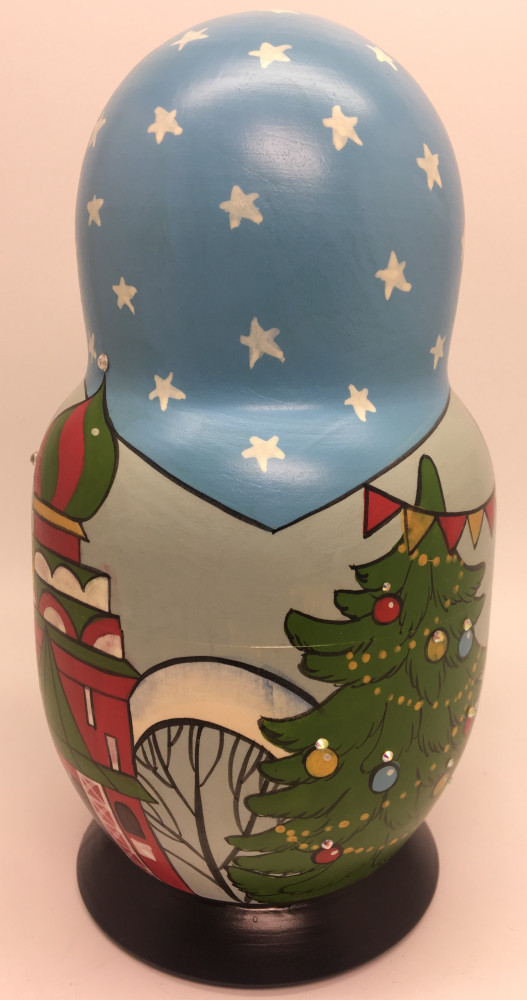 170 mm Mpscow Kremlin Winter Holidays hand painted wooden Matryoshka doll 5 pcs (by Malutin Studio)
