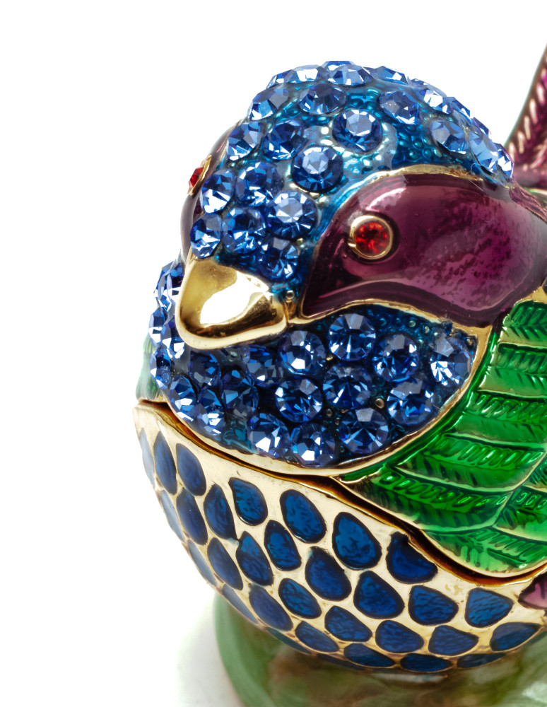 50 mm Blue Sparrow with Rhinestones Jewellery Box