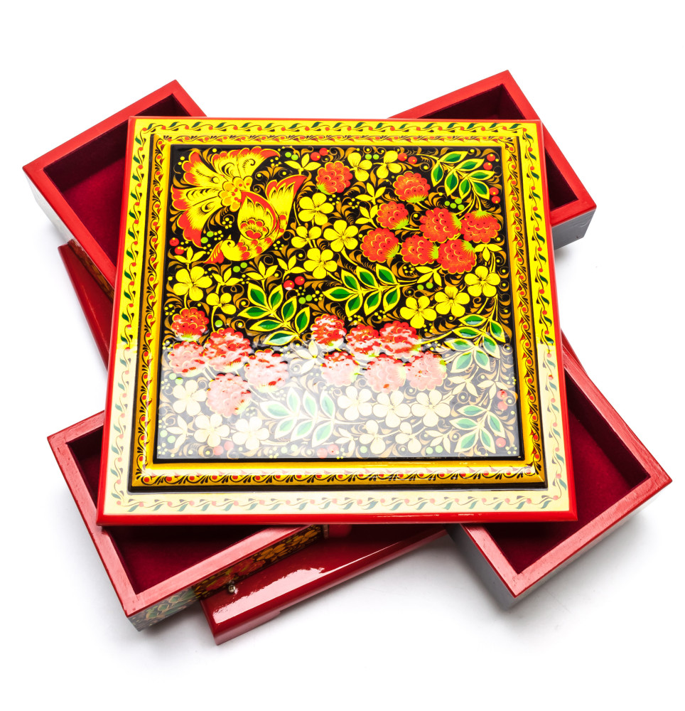 230x230 mm Khokhloma Painting Jewellery Wooden Box