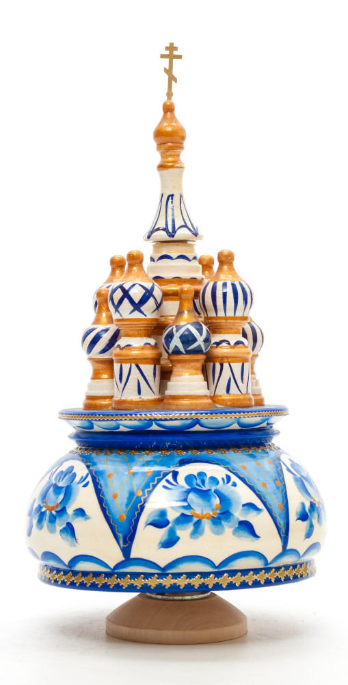 210 mm Saint Basil's Cathedral Gzhel Art hand painted Wooden Music Box (by Nightingale Crafts)