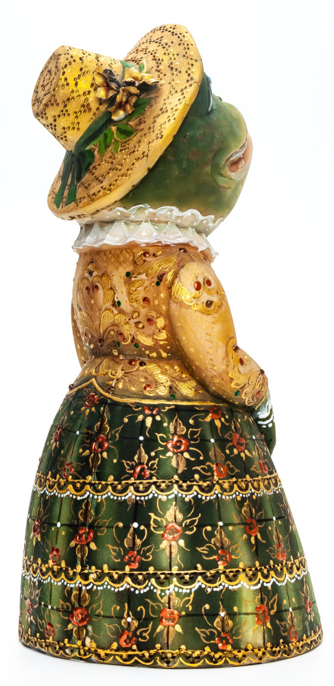 230 mm Frog with an Umbrella  hand painted Wooden Statue (by Natalia Nikitina Workshop)