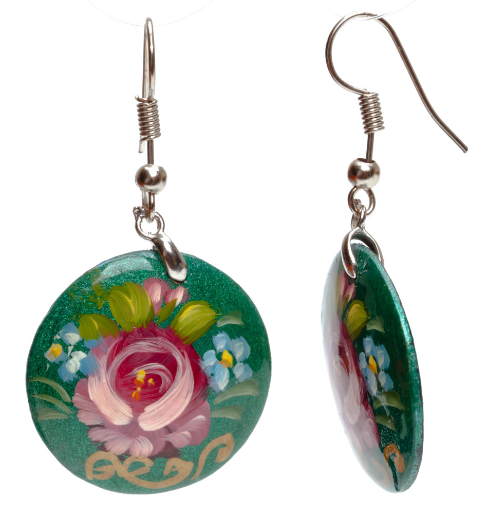 d 25mm Zhostovo wooden Earrings (by Lada Workshop)