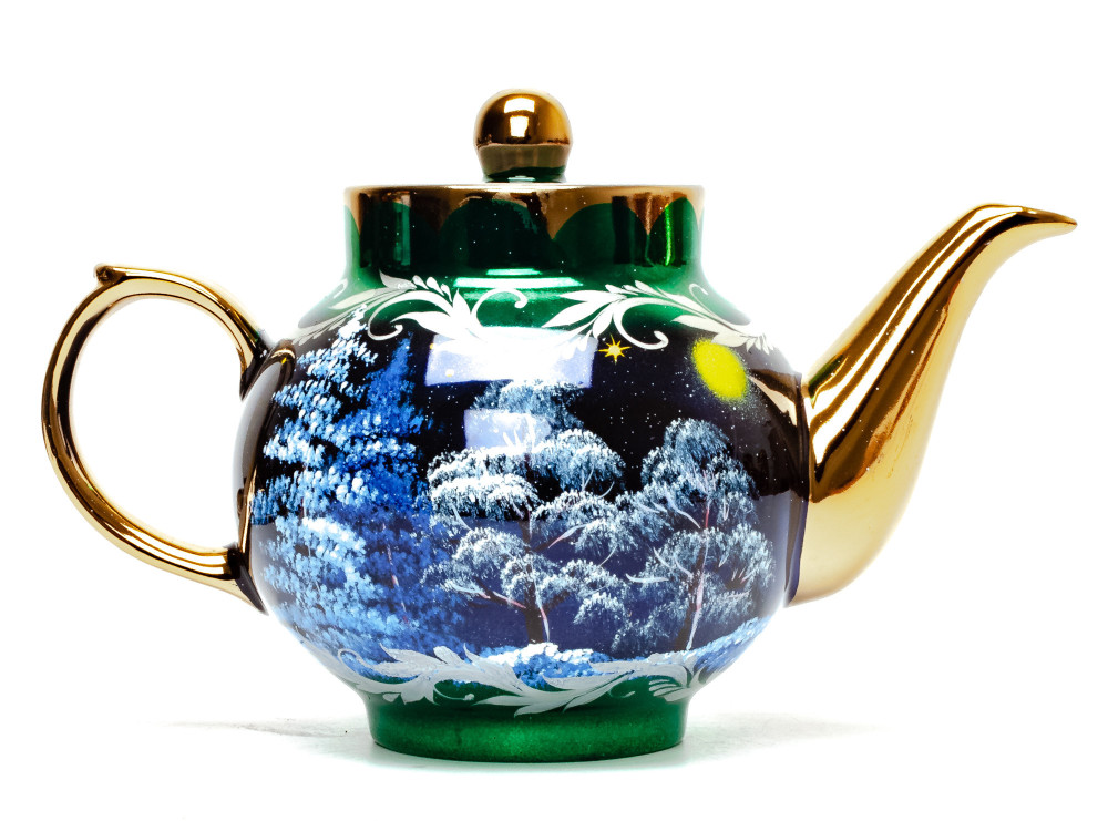 Russian Christmas Night Hand Painted Electric Samovar Kettle with Teapot and Tray